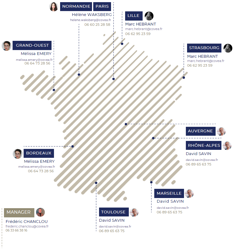 Carte de France avec localisation de nos Chargés d'affaires protection juridique